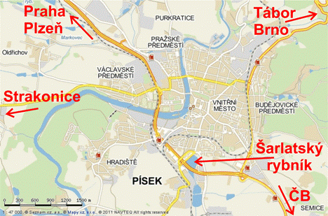 Příjezdové trasy do Písku