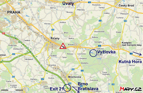 Uzavírka u Říčan - větší mapa