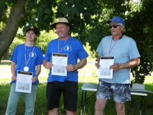 Stupně vítězů Footy: 2. Tereza Seberová, 1. Dalibor Sebera a 3. Zdeněk Hanzal